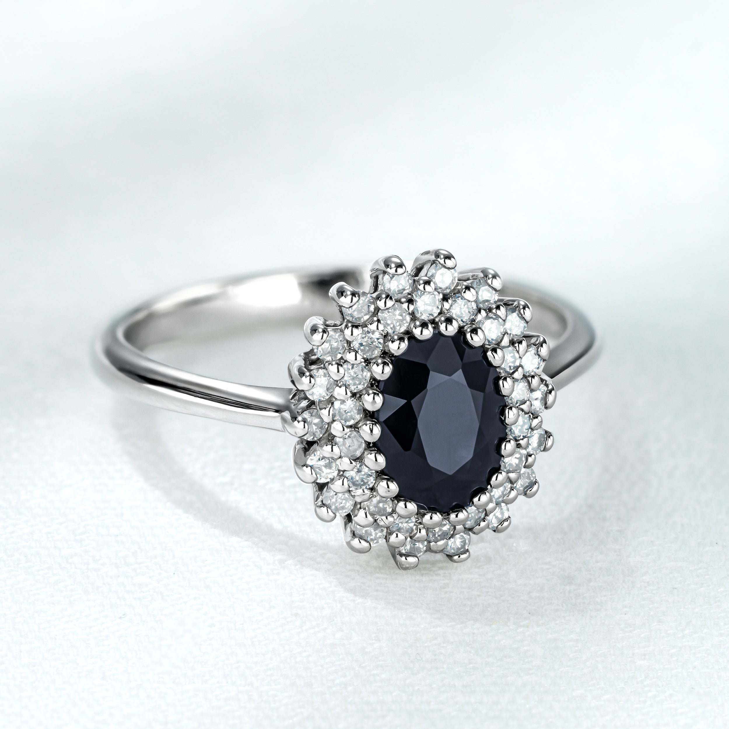 Sapphire 7 x 5mm And Diamond 925 Sterling Silver Ring